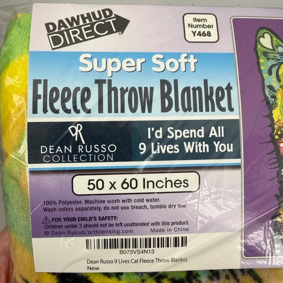 Dawhud Direct Dean Russo Cat Fleece Throw Blanket 50x60 Multi 9 Lives Pop Art - Picture 4 of 4